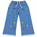 Girls Blue Denim Jeans Butterfly Embroidery (Size 2 - 12 Years)