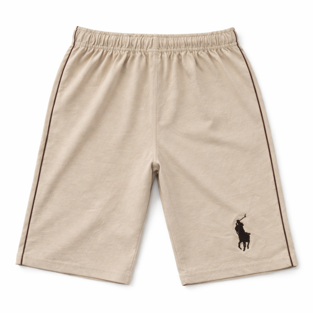 Pack of five boys' shorts from lilcubspk featuring polo style with side stripe design in various colors.