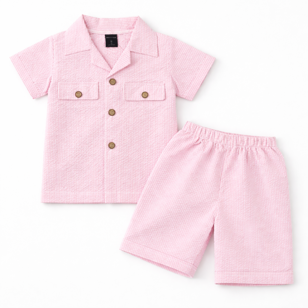 Boys Pink Cotton Summer Coord Set 2-Piece for Kids (S - 2XL Size) | Lil' Cubs