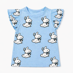 Light blue girls' summer coord set with cute rabbit print by lilcubspk, featuring a sleeveless top and shorts for ages 1-12.