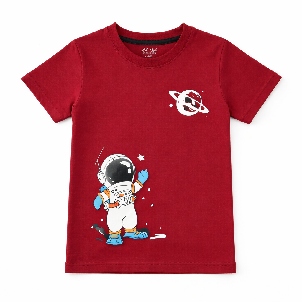 Boy's summer coord set with astronaut print by lilcubspk, featuring a t-shirt and shorts for ages 1-12, suitable for warm weather.