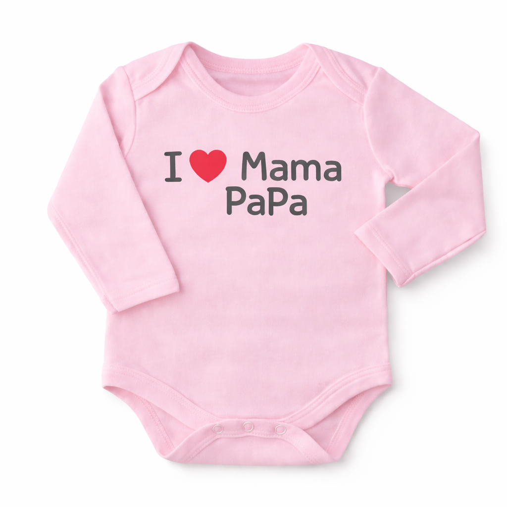 Three Lil' Cubs newborn printed bodysuits in a Mama & Papa Love set, featuring cute baby-themed designs and soft fabric.