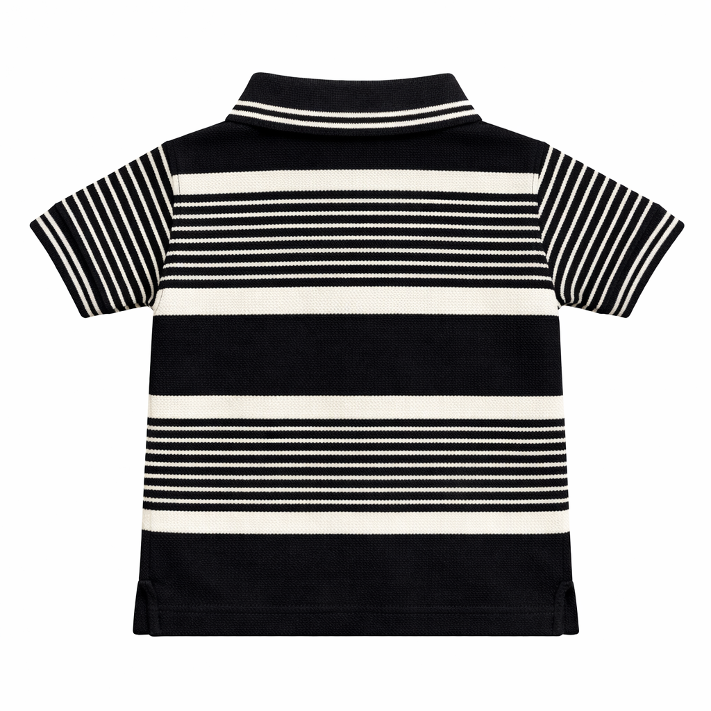Black Polo with White Striped T-Shirt