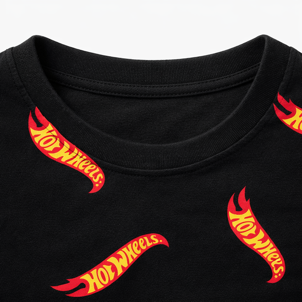 Black Hot Wheels print full sleeves t-shirt by lilcubspk featuring colorful Hot Wheels car graphics on soft fabric.