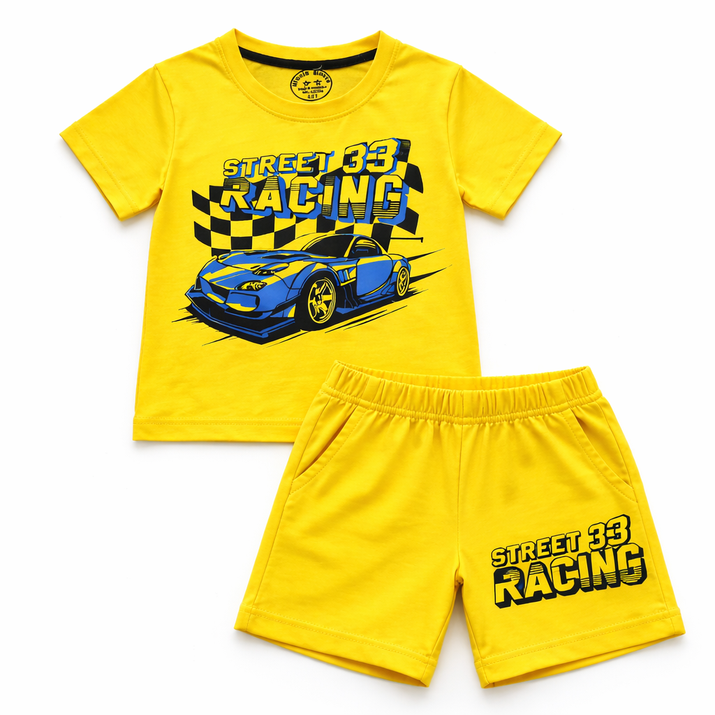 Yellow Racing Car Summer Coord Set (2-Piece)