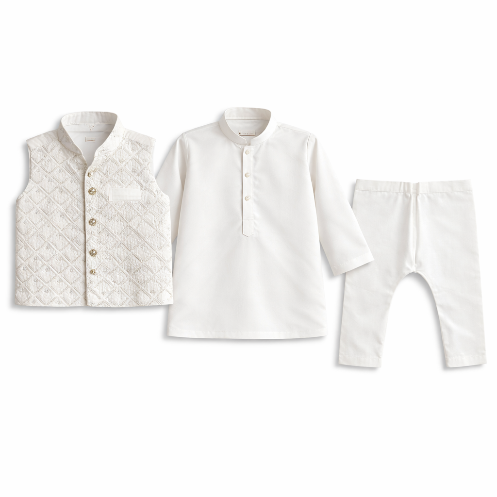 Baby White Shalwar Kameez with Waist Coat - Lil' Cubs