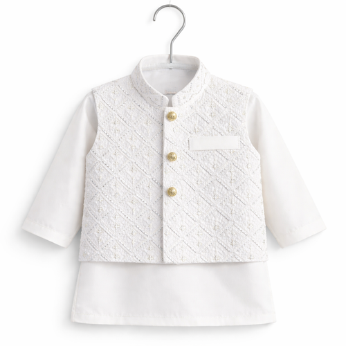 Baby White Shalwar Kameez with Waist Coat - Lil' Cubs