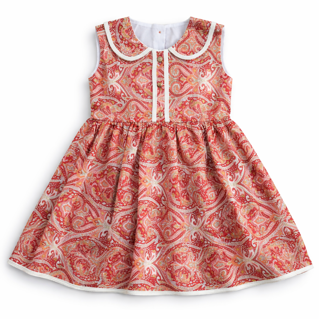 Red lace work frock by lilcubspk, two-piece design with intricate lace details, flowing fabric, and elegant style.