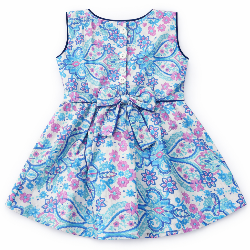 White and blue floral print frock by lilcubspk, two-piece dress with a charming, lightweight fabric design for girls.