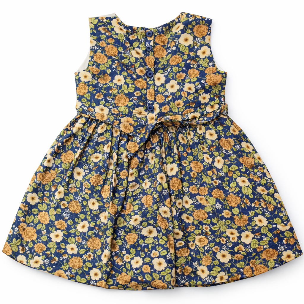 White and navy blue floral print frock by lilcubspk, 2-piece design with colorful floral accents and comfortable fabric.