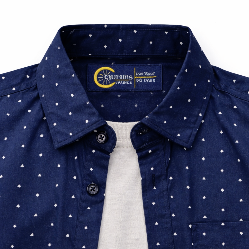 Navy Blue Casual Shirt with Fishes Print T-Shirt