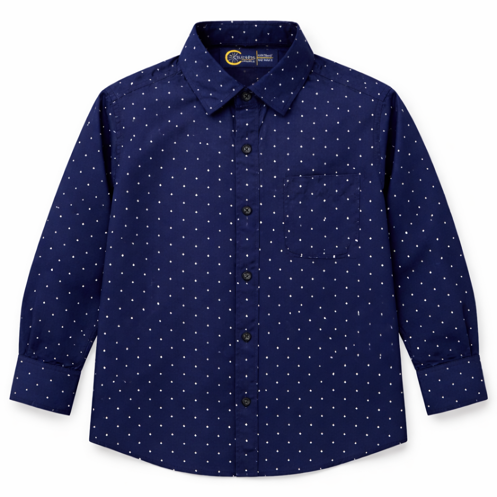 Navy Blue Casual Shirt with Fishes Print T-Shirt