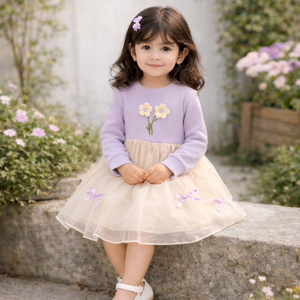 Lilac Flower Mid Season Frock