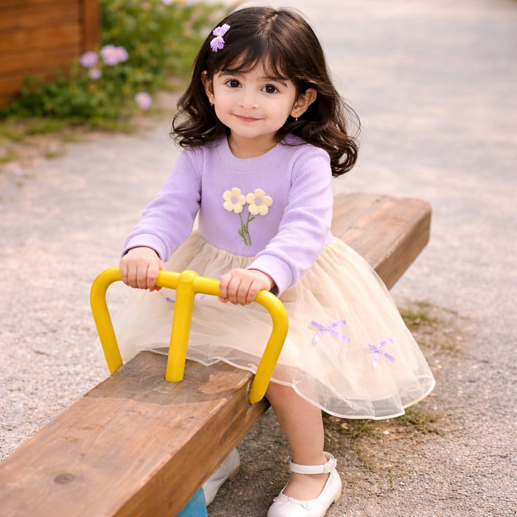 Lilac Flower Mid Season Frock