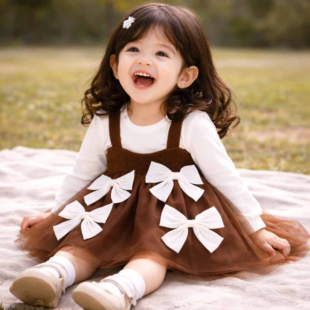Brown Bow Corduroy Frock