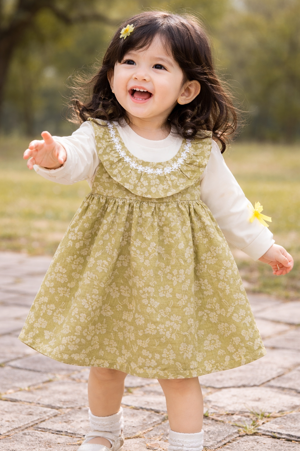 Green Floral Corduroy Frock