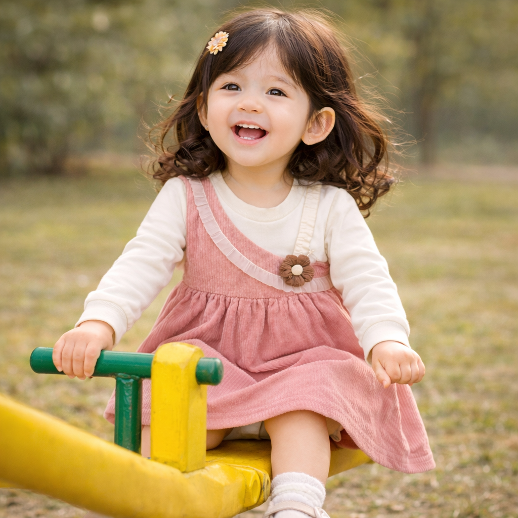Pink Corduroy Mid Season Frock