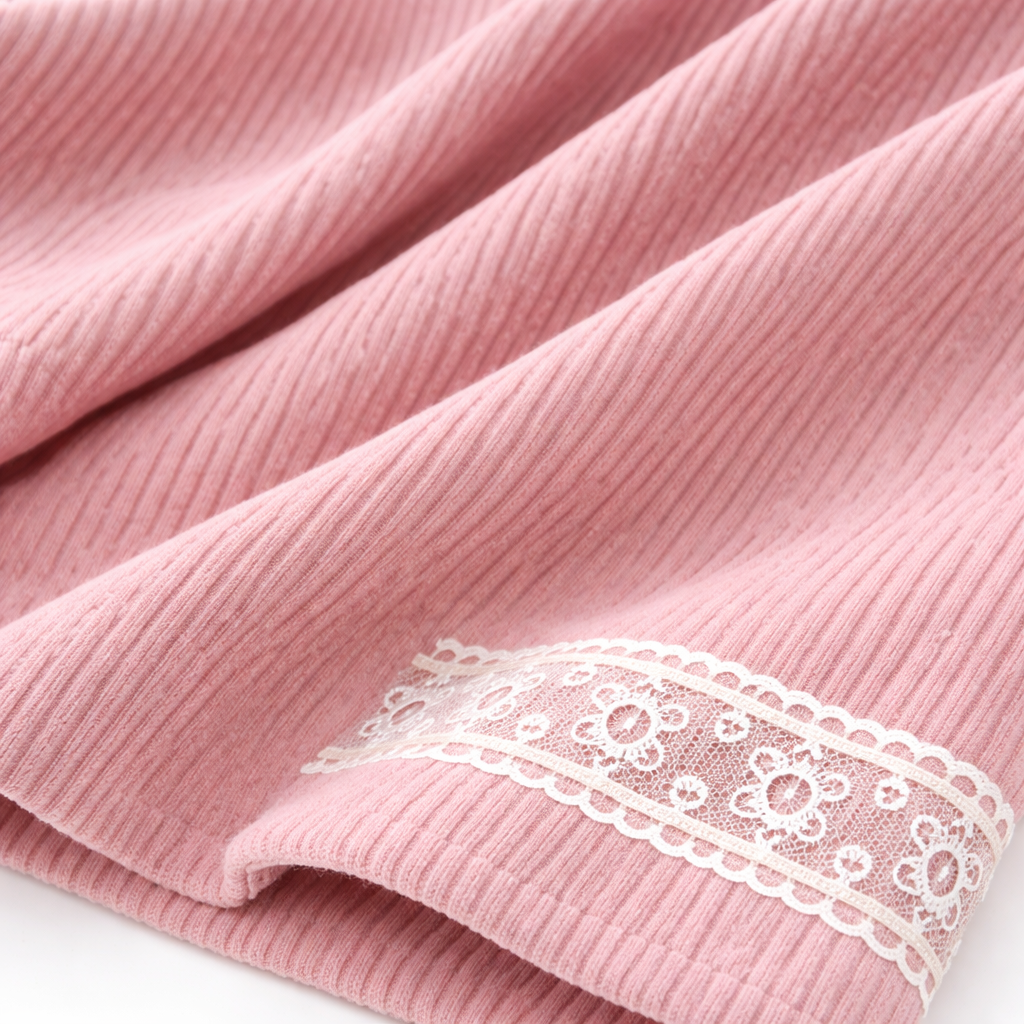 Girls Blush Pink Corduroy Trousers with Lace Hem