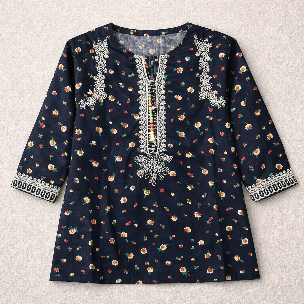 Girls Black Floral Cotton Shalwar Kameez