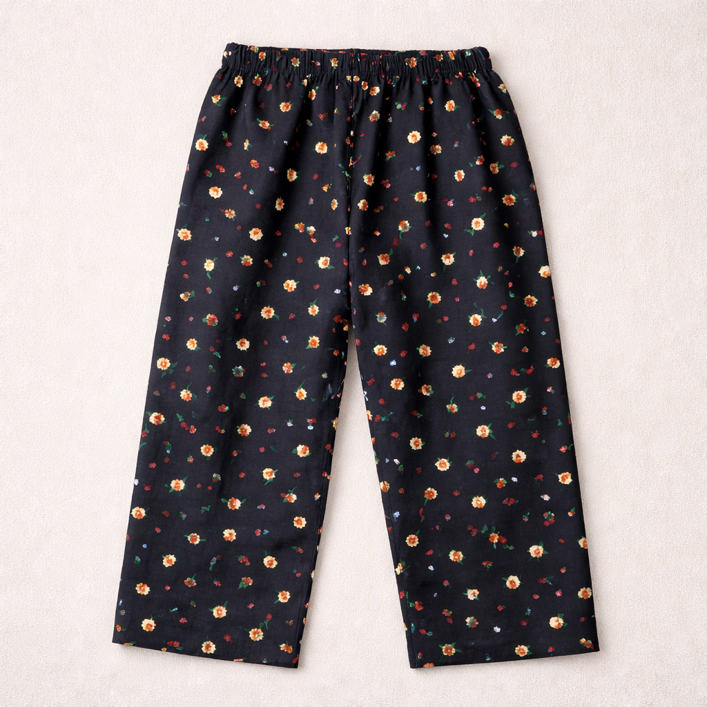 Girls Black Floral Cotton Shalwar Kameez