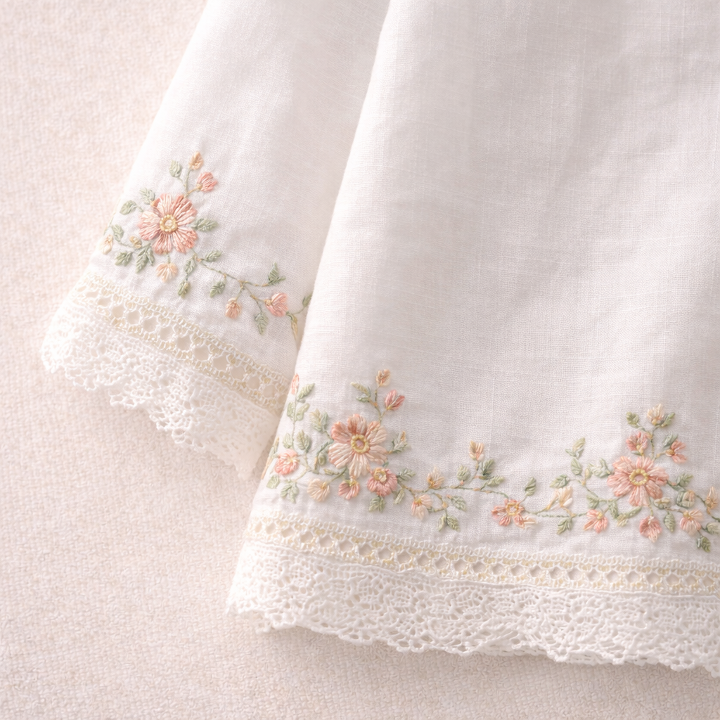 Girls white lace work cotton shalwar kameez with intricate lace details and comfortable fit, designed by lilcubspk.
