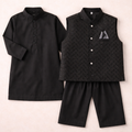 Boys Black Cotton 3 Piece Waistcoat Shalwar Kameez - Lil' Cubs