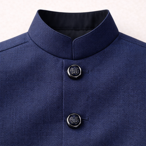 Blue cotton prince coat waistcoat for boys, featuring a stylish design with buttons and a tailored fit.