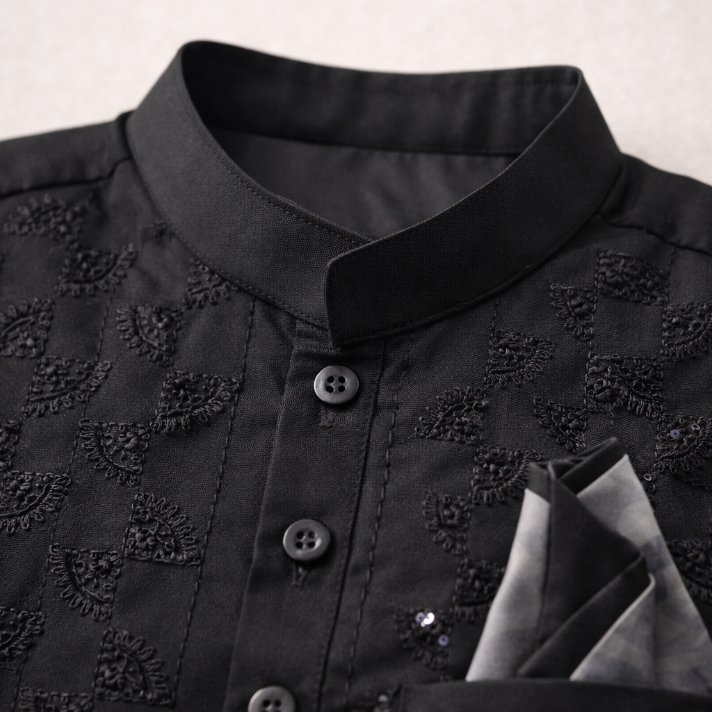 Boys Black Cotton 3 Piece Waistcoat Shalwar Kameez