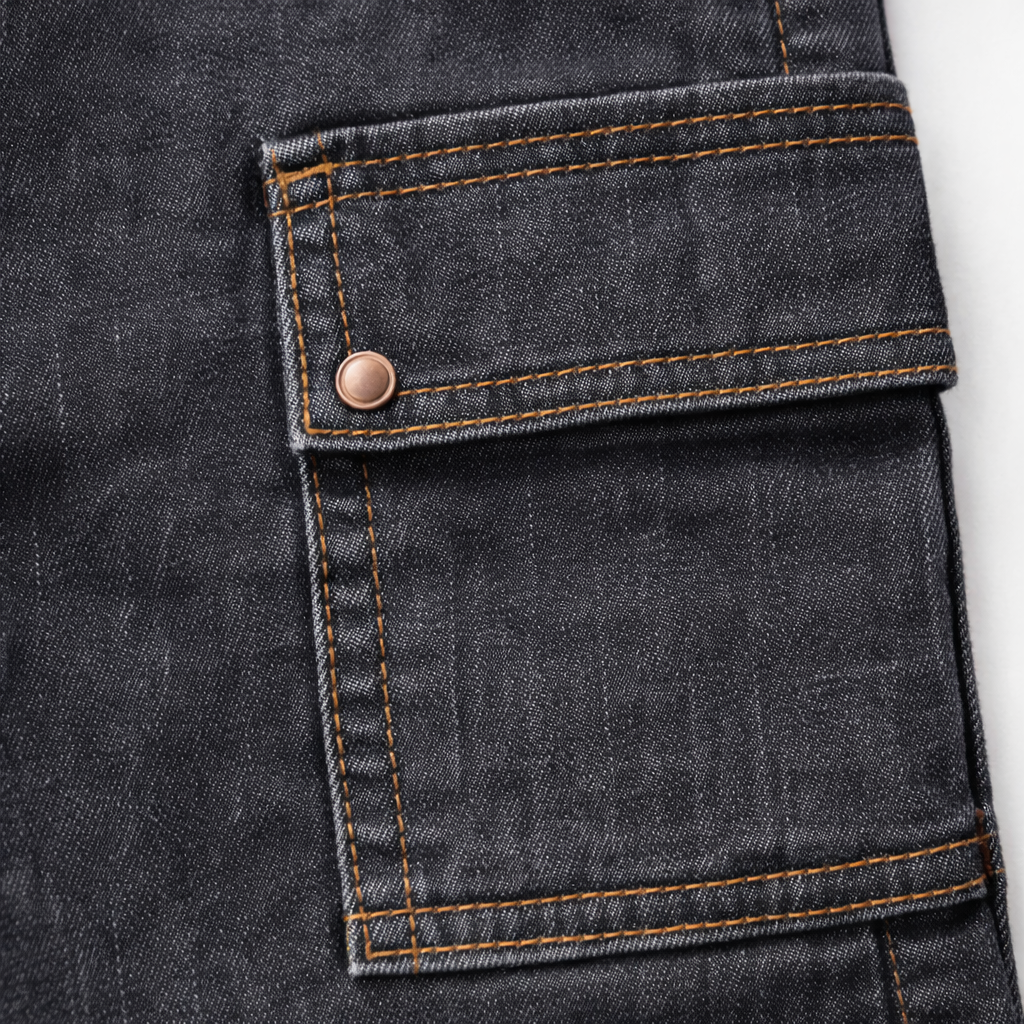 Boys Black Denim Cargo Jeans