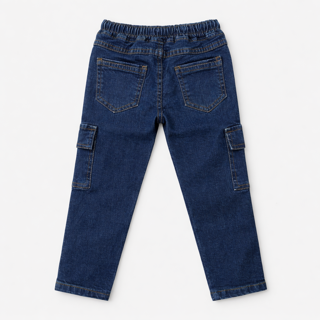 Boys Dark Blue Denim Cargo Jeans