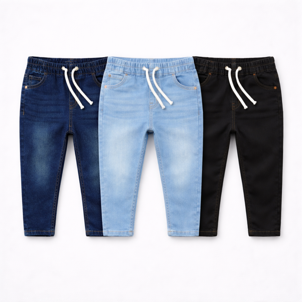 Boys Denim Jeans Pack of 3 – Dark Blue, Light Blue & Jet Black - Lil' Cubs