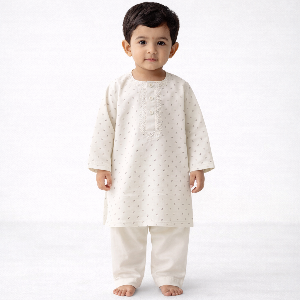 Boys Off-White Cotton Shalwar Kameez
