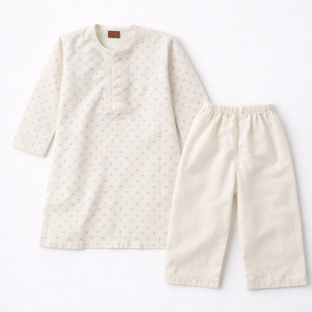 Boys Off-White Cotton Shalwar Kameez