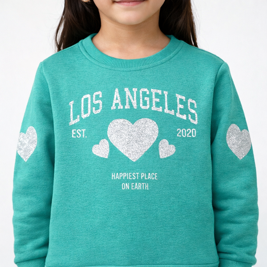 Light Sea Green Los Angeles Heart Print Sweatshirt
