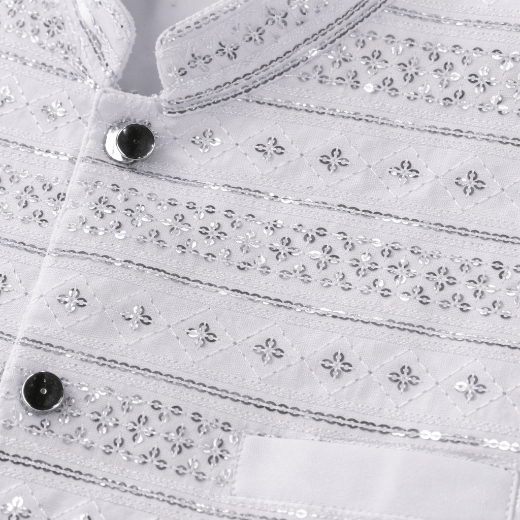 Boys White Cotton 3 Piece Waistcoat Shalwar Kameez