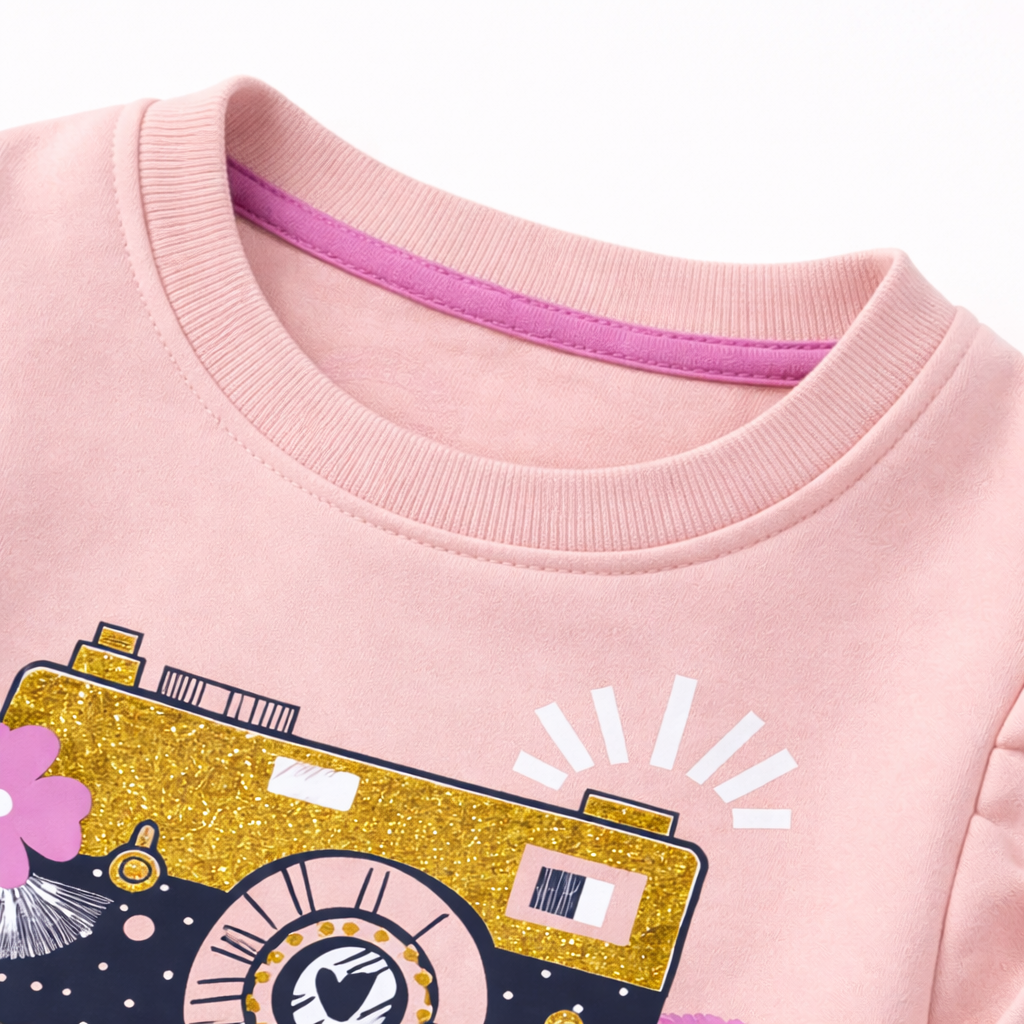 Light Pink Camera “Smile” Print Sweatshirt