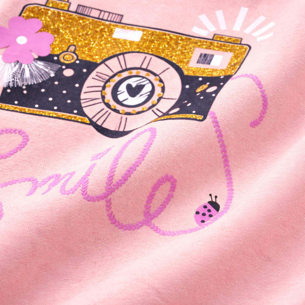 Light Pink Camera “Smile” Print Sweatshirt