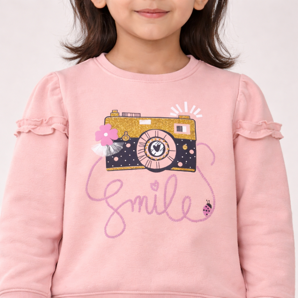 Light Pink Camera “Smile” Print Sweatshirt