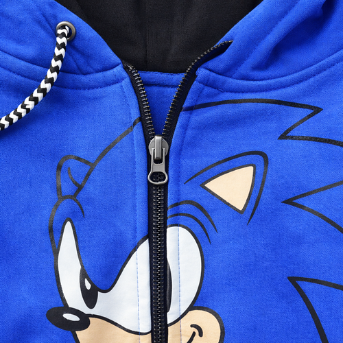 Blue Sonic Zipper Coord Set from lilcubspk, a two-piece fleece outfit with a zip-up top and matching pants, perfect for cozy wear.