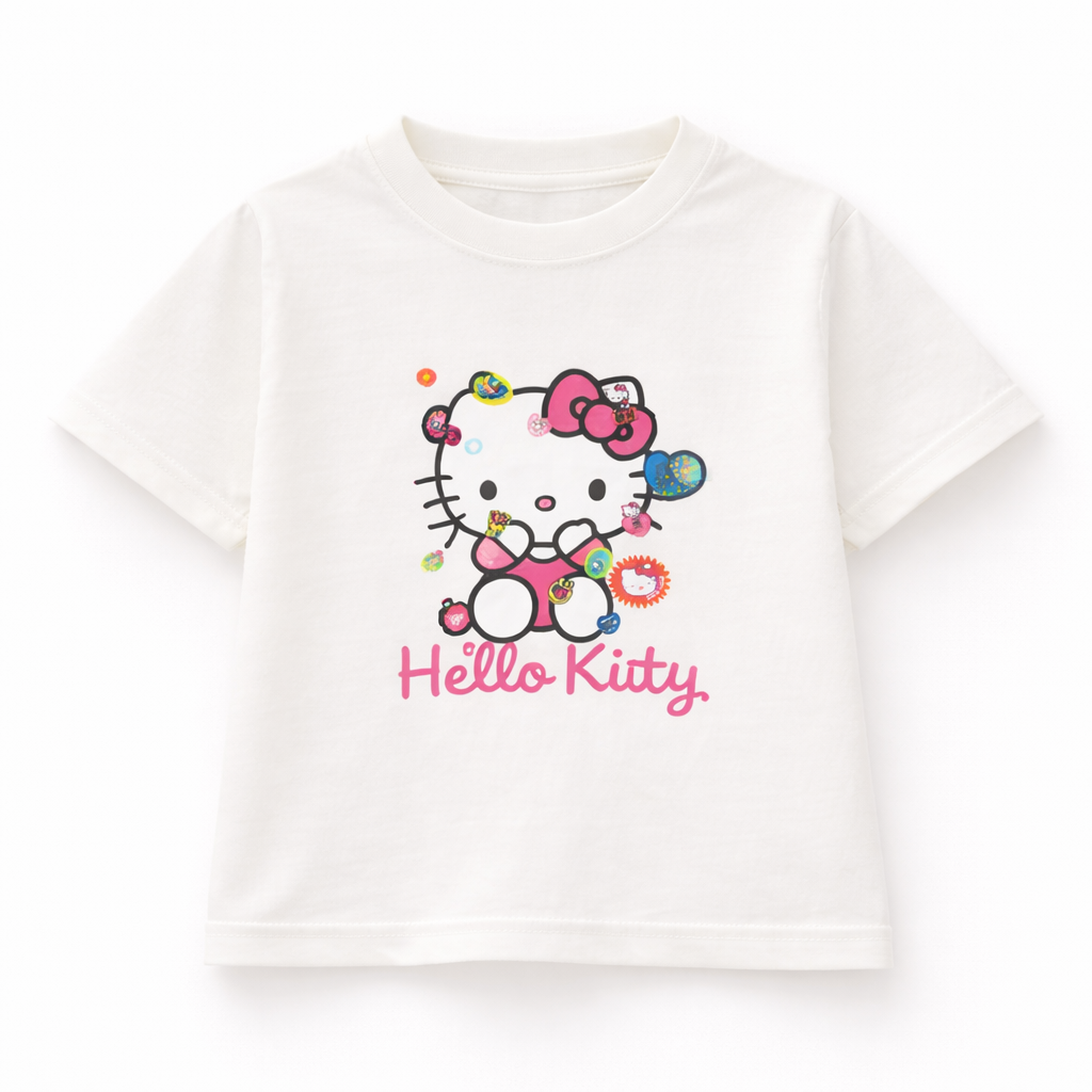 Cream Beige Kitty Print Casual Coord Set (3-Piece)