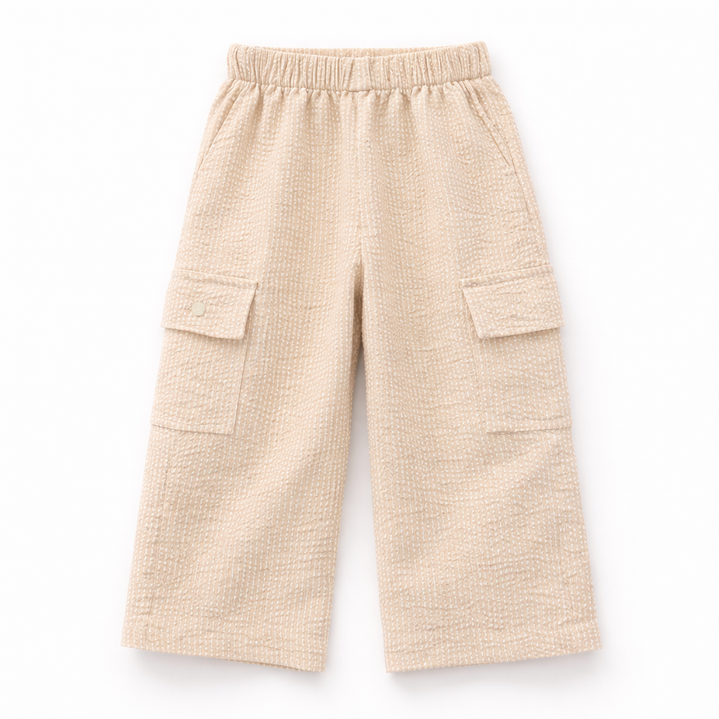 Cream Beige Kitty Print Casual Coord Set (3-Piece)