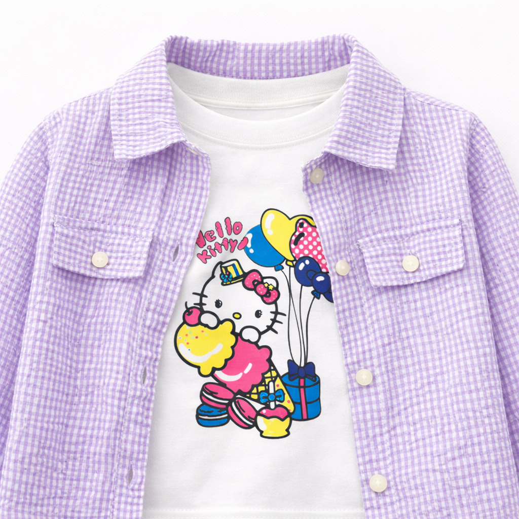 Lilac Kitty Print Casual Coord Set (3-Piece)