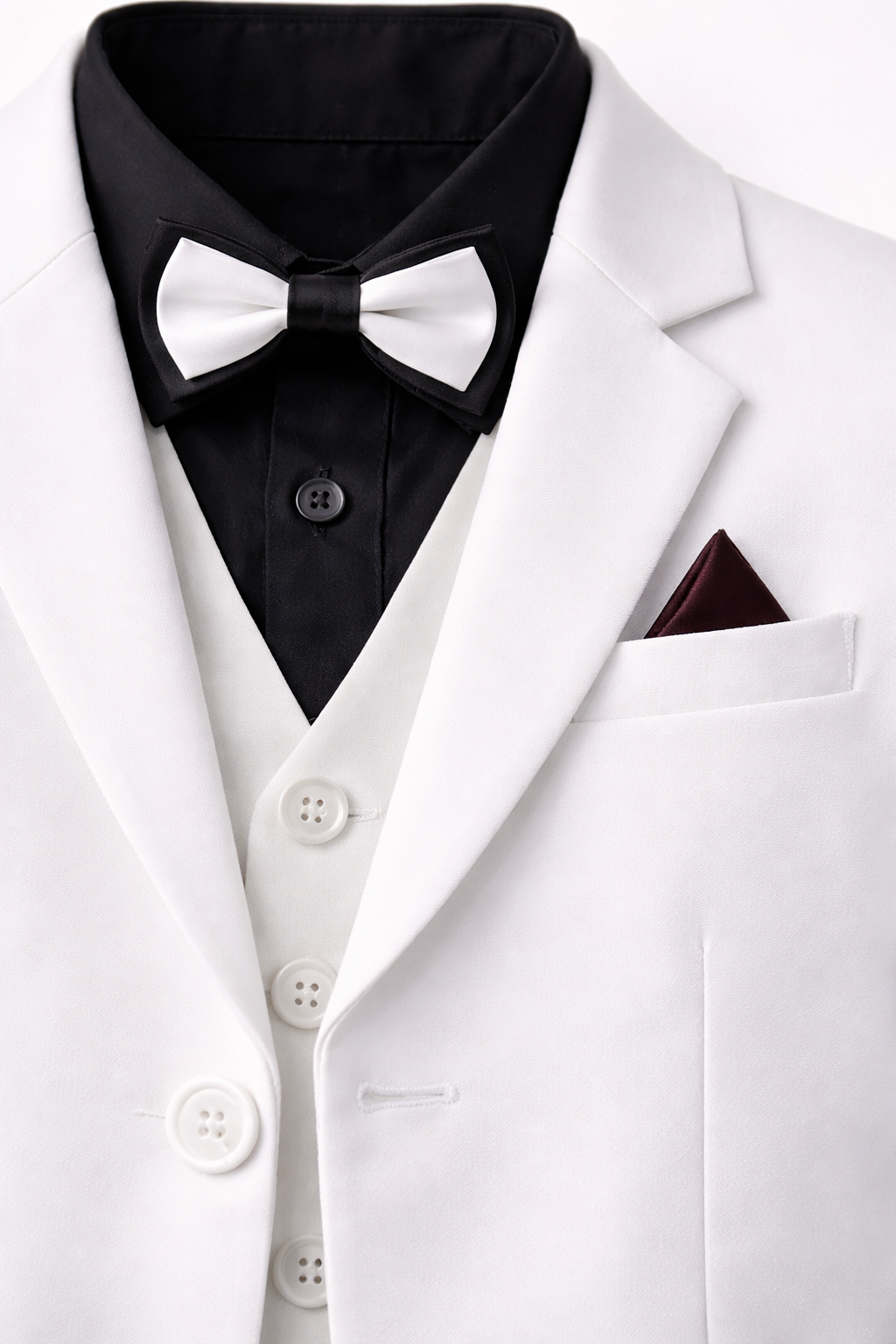 Boys White & Black Coat Pant (4-Piece)