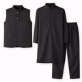 Boys Royal Black Cotton 3 Piece Waistcoat Shalwar Kameez - Lil' Cubs