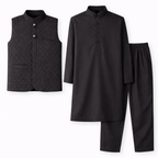 Boys Royal Black Cotton 3 Piece Waistcoat Shalwar Kameez - Lil' Cubs