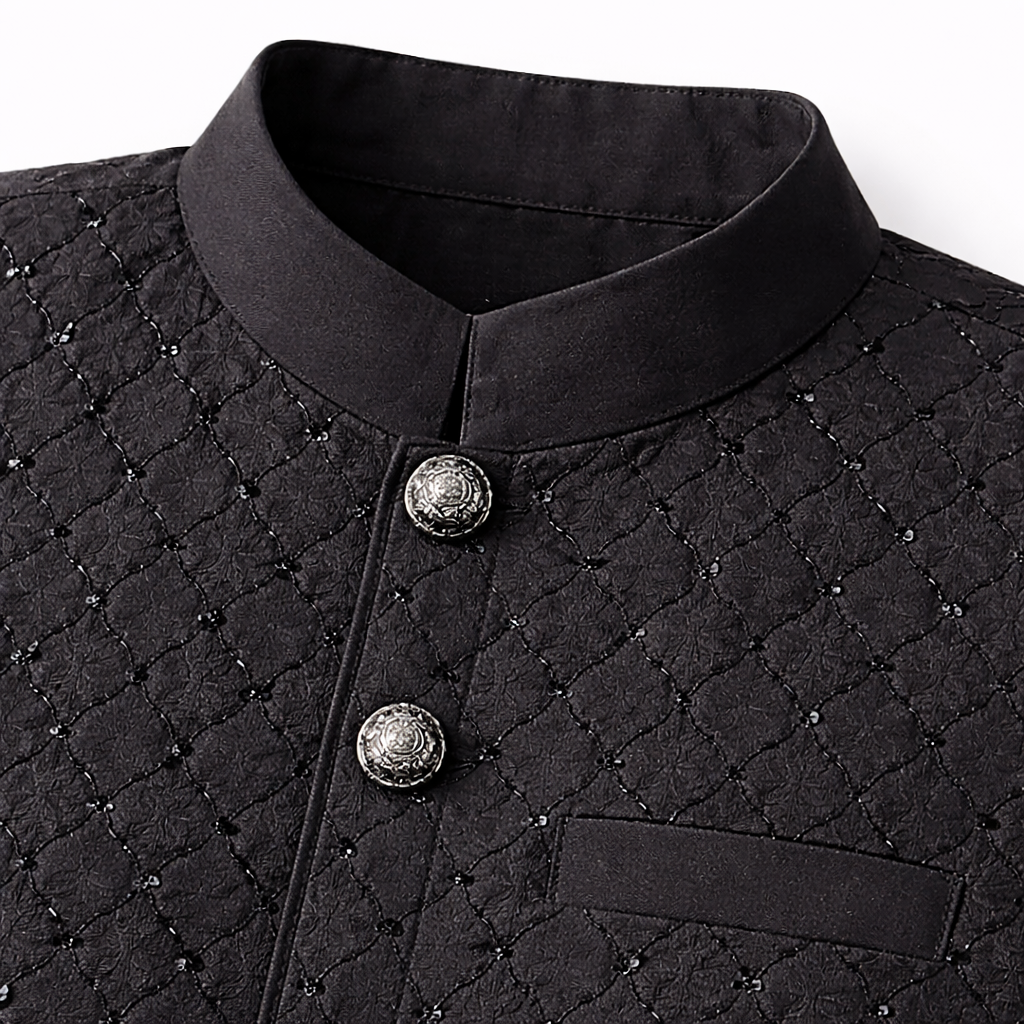 Boys Royal Black Cotton 3 Piece Waistcoat Shalwar Kameez