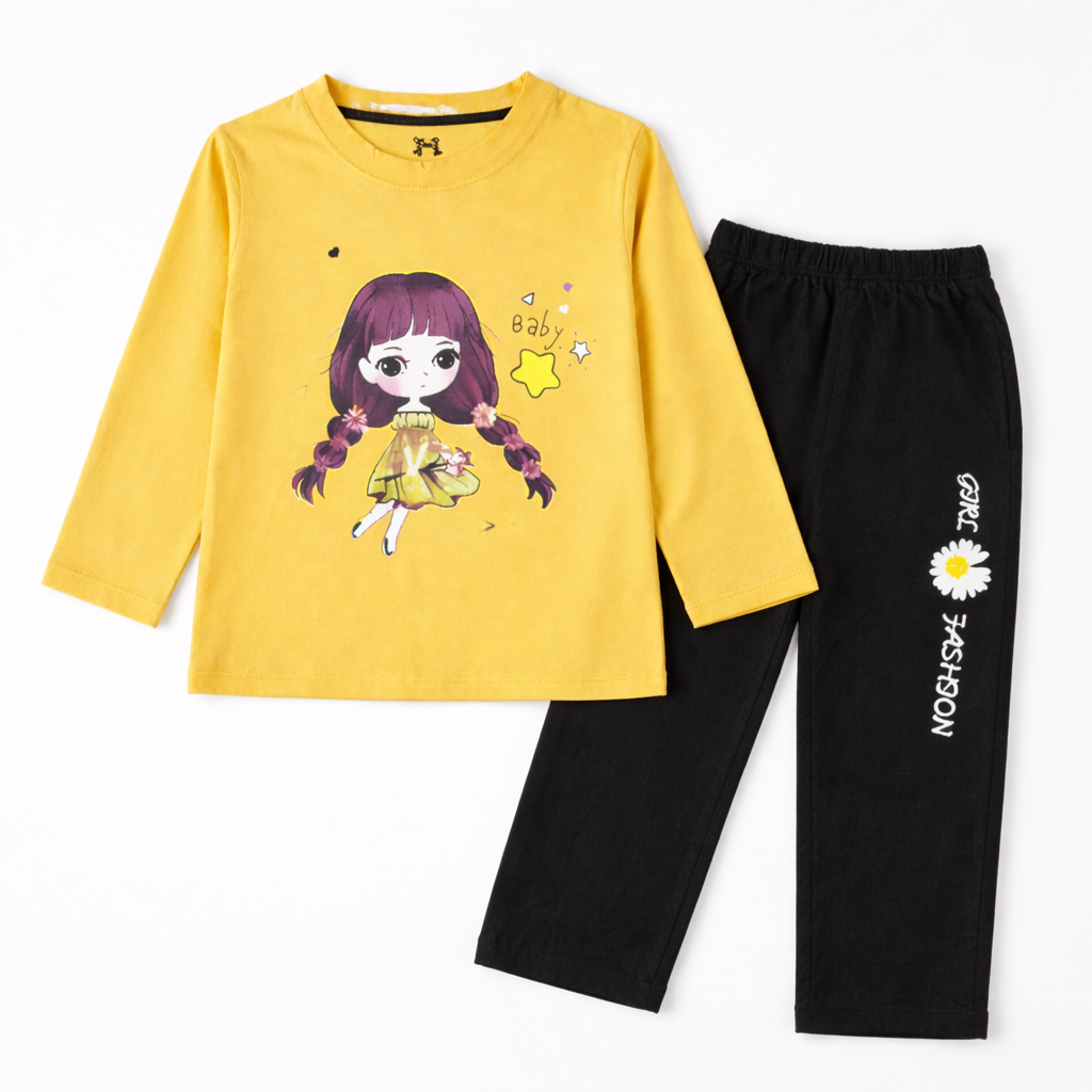 Yellow & Black Baby Girl Summer Coord Set (2-Piece)