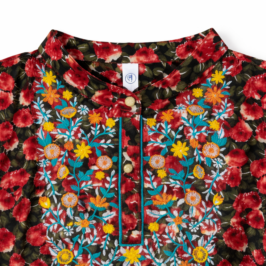 Red Pastel Print Kurti Pajma (2-Piece)