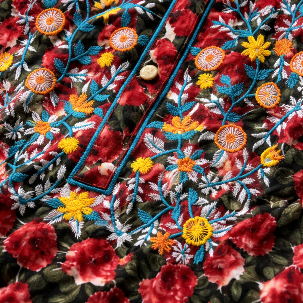 Red Pastel Print Kurti Pajma (2-Piece)