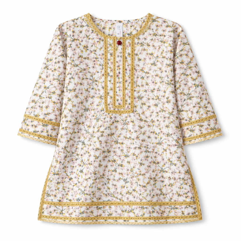 White Floral Print Kurti Shahrara (2-Piece) - Lil' Cubs